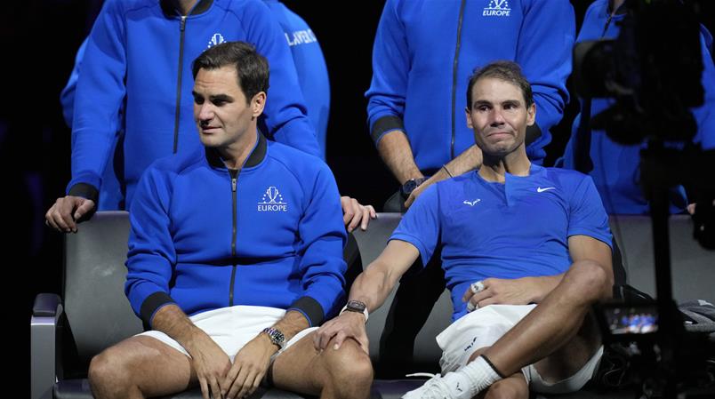 Federer und Nadal beim letzten Spiel des Schweizers 2022.