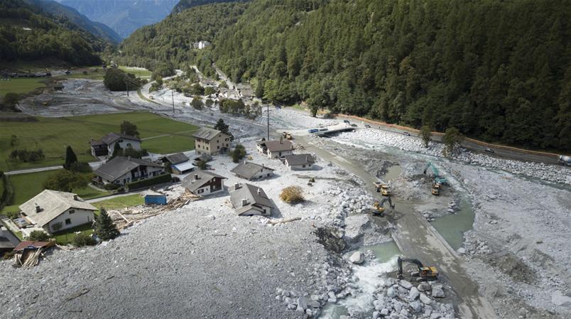 Le village sinistré de Bondo (GR), dans le Val Bregaglia, photographié le 12 septembre 2017.